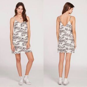 Volcom Gray & White Tropical Palm Tree Vacay Me Sleeveless Mini Dress XL NEW